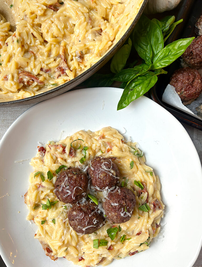 Creamy Italian Orzo & Venison Meatballs