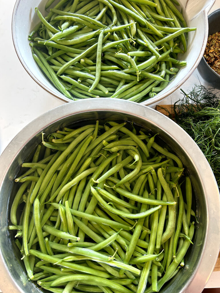 a large bowl of green beans
