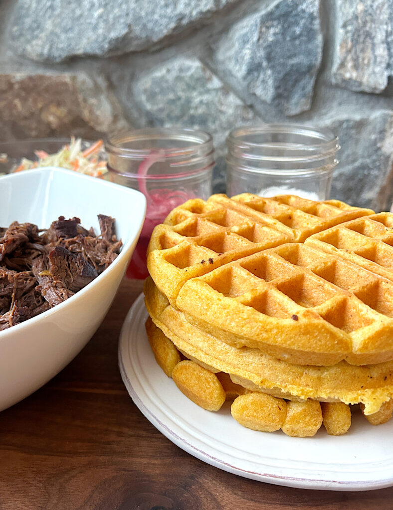 a plate of cornbread waffles