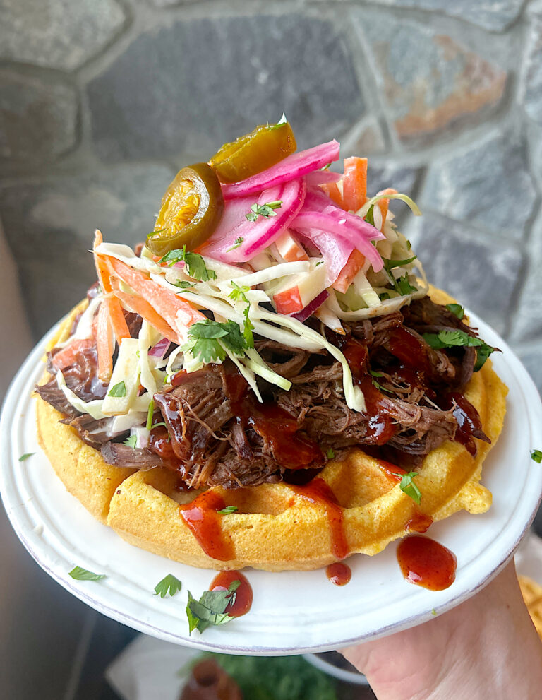 Pulled BBQ Venison & Cornbread Waffles