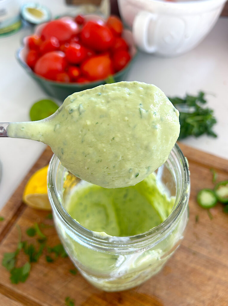 a spoonful of avocado cream sauce