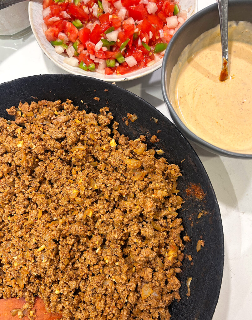 a skillet of chipotle ground venison meat