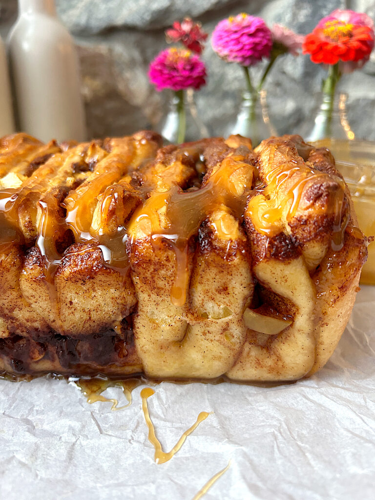 apple and cinnamon bread with caramel on top