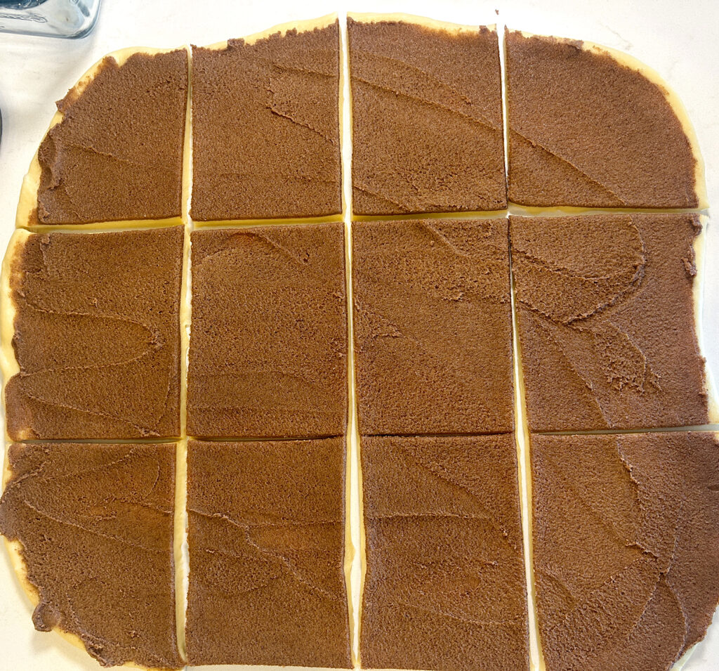 dough rolled into a rectangle with cinnamon sugar filling on top
