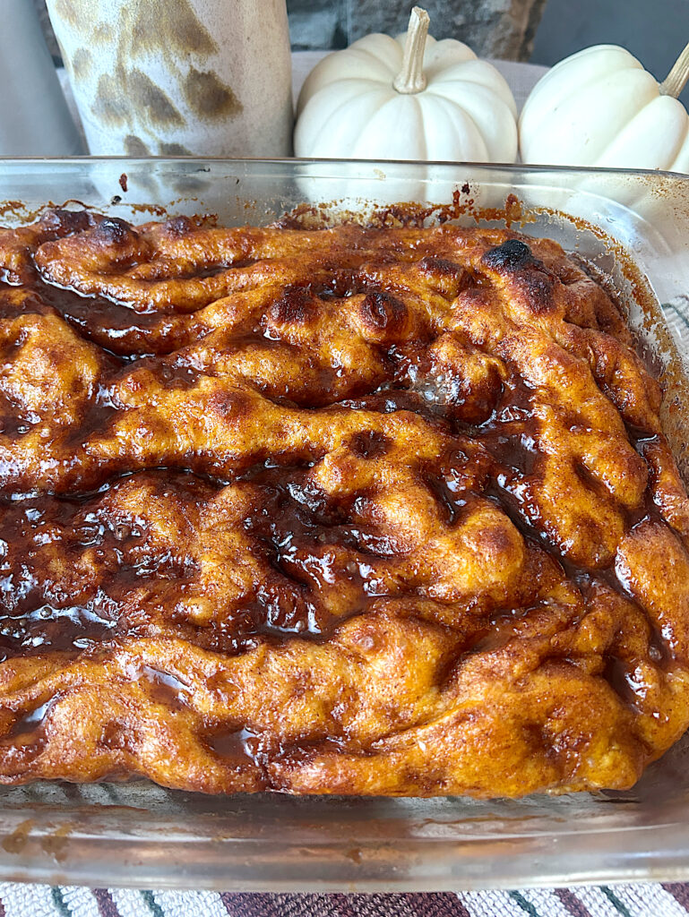 a tray of pumpkin bread with cinnamon swirl