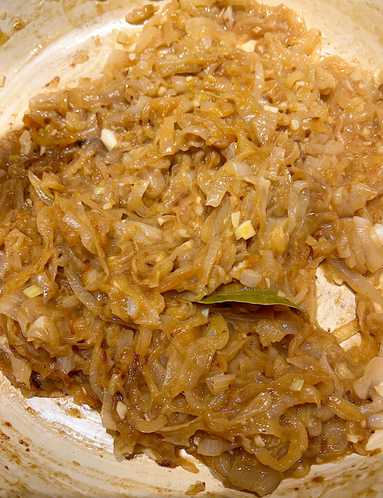 a skillet of caramelized onions